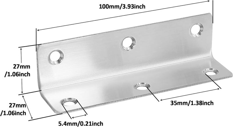 Redunest L Bracket, Heavy Duty Corner Brace, 10 Pack 4" Metal Shelf Bracket Angle Bracket for Shelves, Polished Silver Stainless Steel Braces for Wood Furniture - Image 2